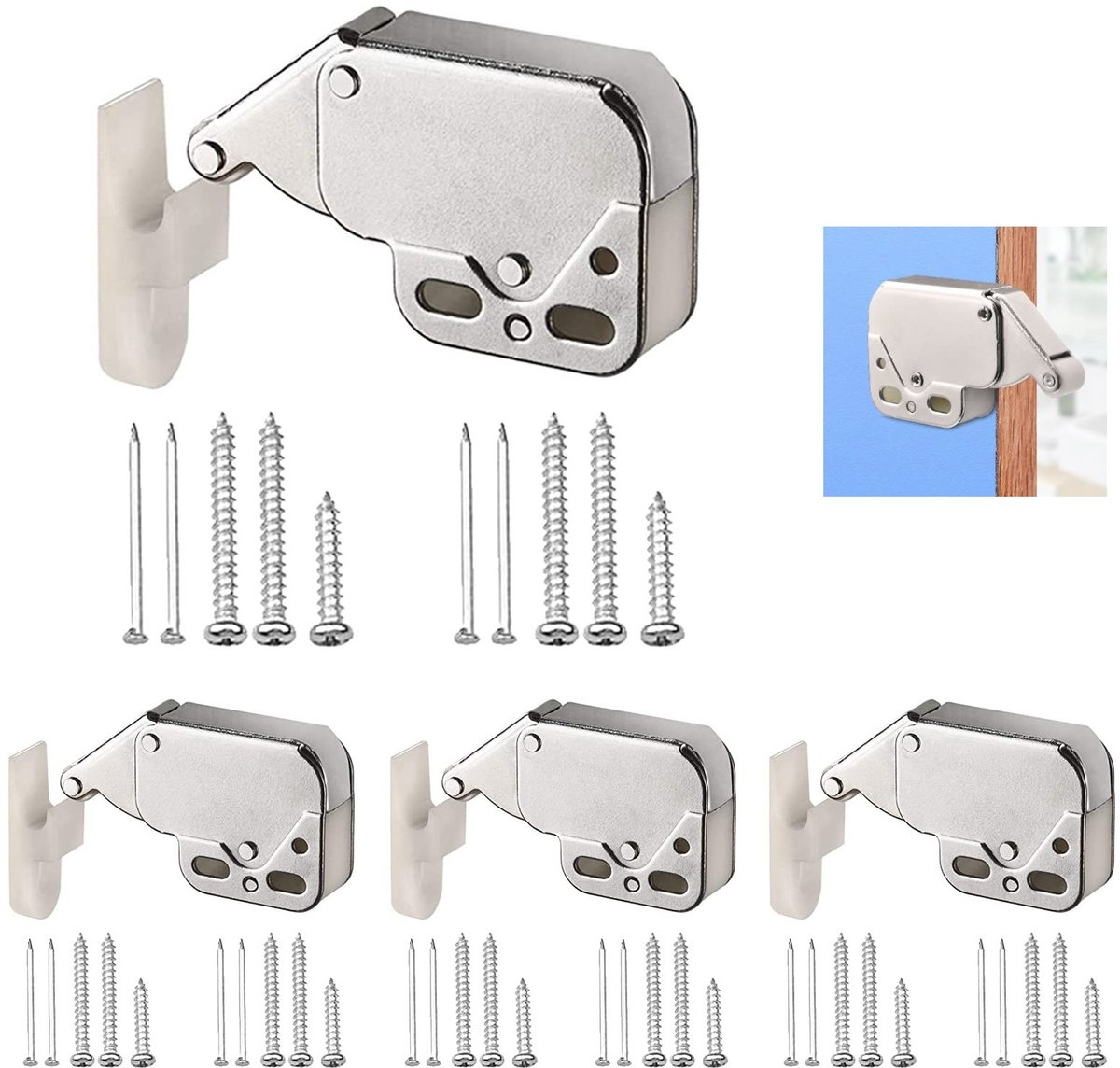 Dailygoods - Dailygoody - 4 Stks Touch Catch Latch - Automatische Veervergrendeling - Compacte Afmetingen - Veerslot Voor Deuren - Geschikt Voor Meubels