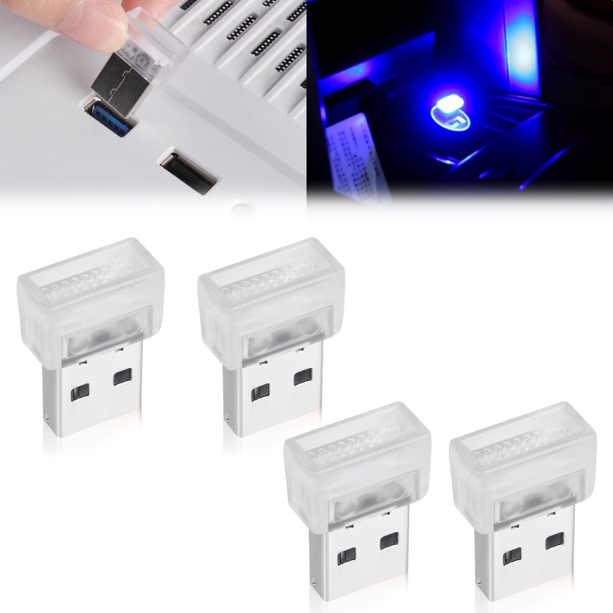 Dailygoods - Dailygoody - USB auto-sfeerverlichting - 7 kleuren LED - Mini formaat - Nachtverlichting - Decoratie voor auto en laptop - 4 stuks