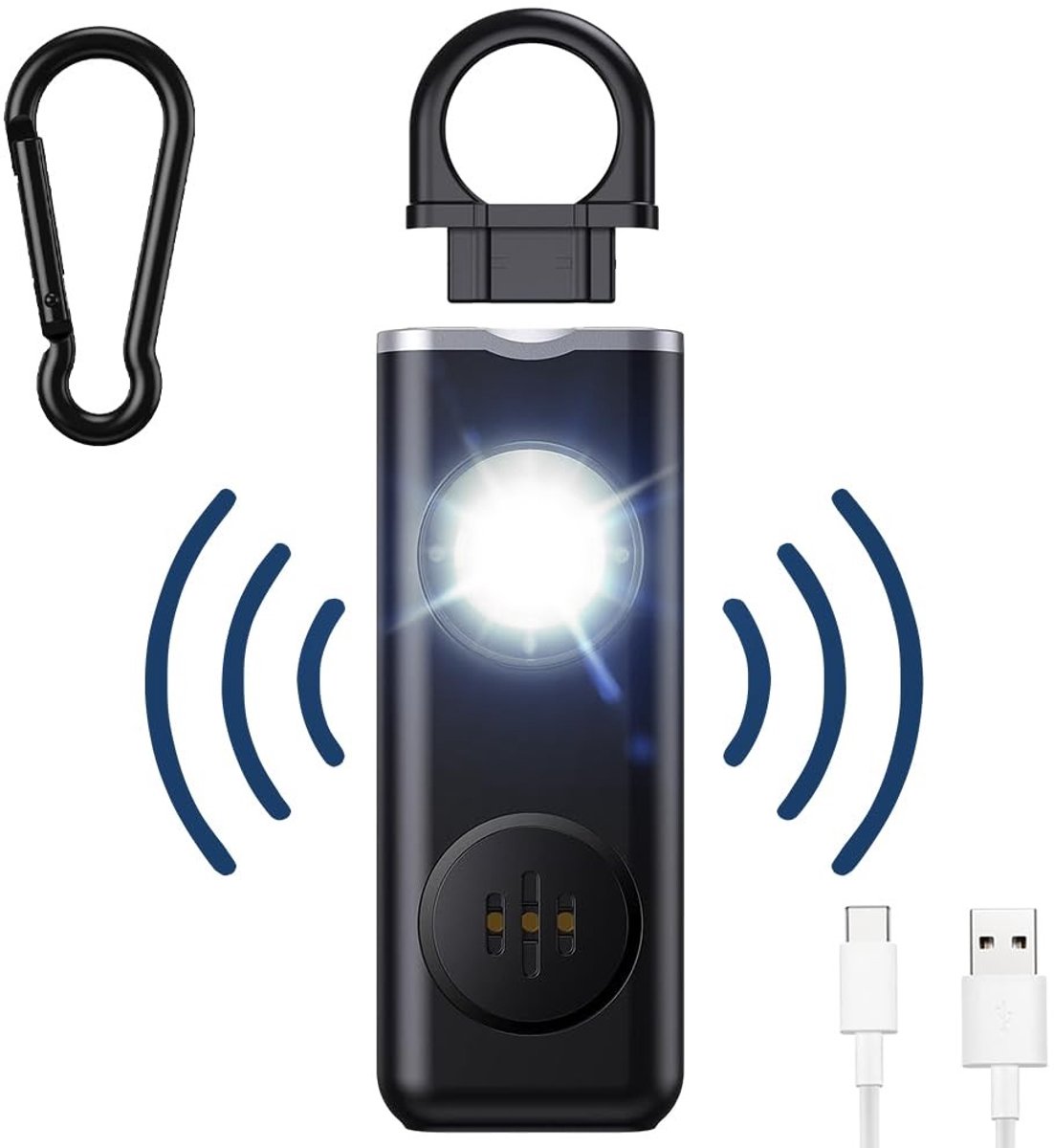 Dailygoods - Dailygoody - Pocket Alarm - Persoonlijk Alarm met LED - Oplaadbaar Veiligheidsalarm - Veiligheid - Alarm voor Vrouwen en Kinderen - Compact formaat -