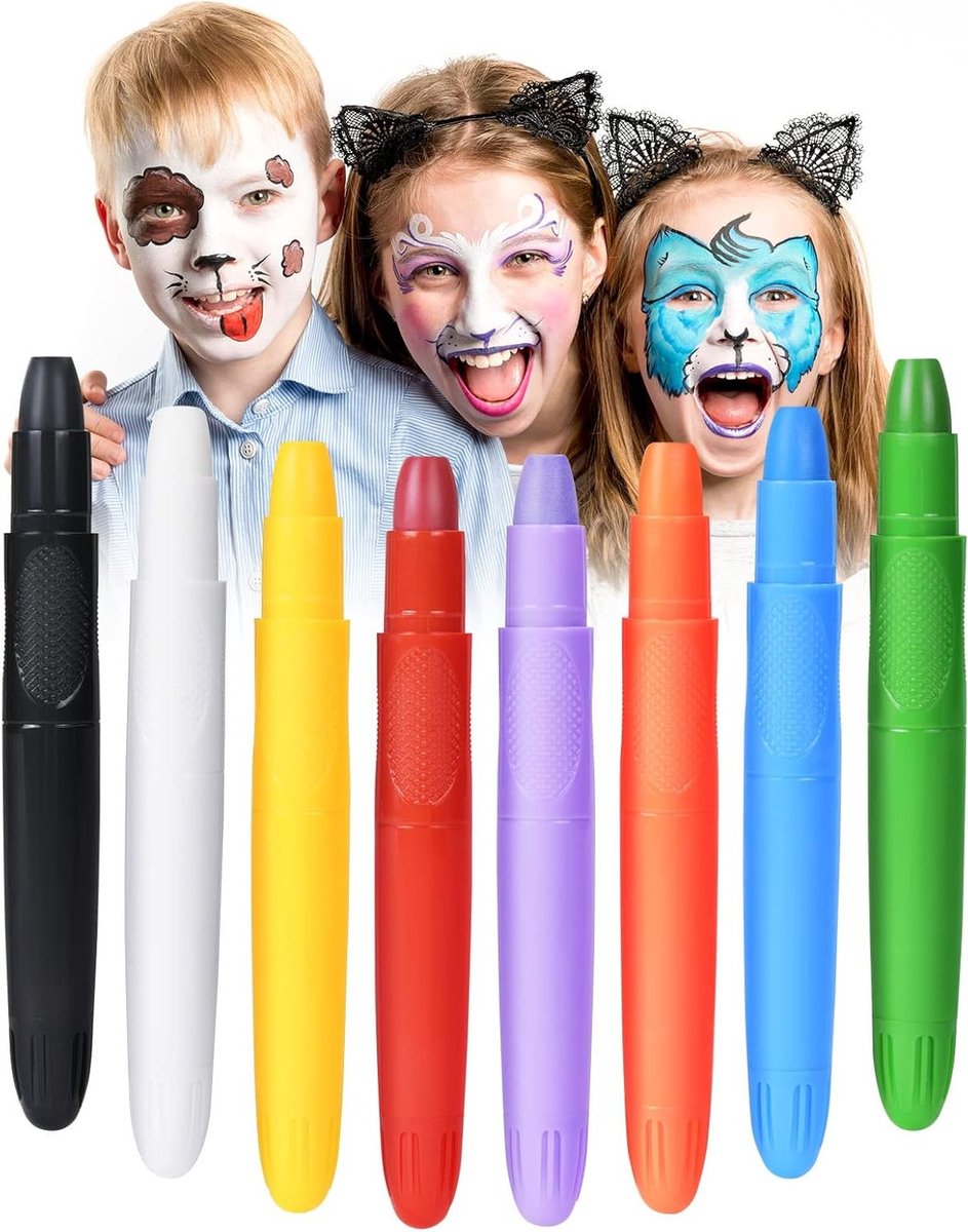 Kleurige Face & Body Crayon Set, 8 Kleuren, Niet-Toxisch Makeup voor Kinderen, Perfect voor Cosplay, Feestjes en Carnaval