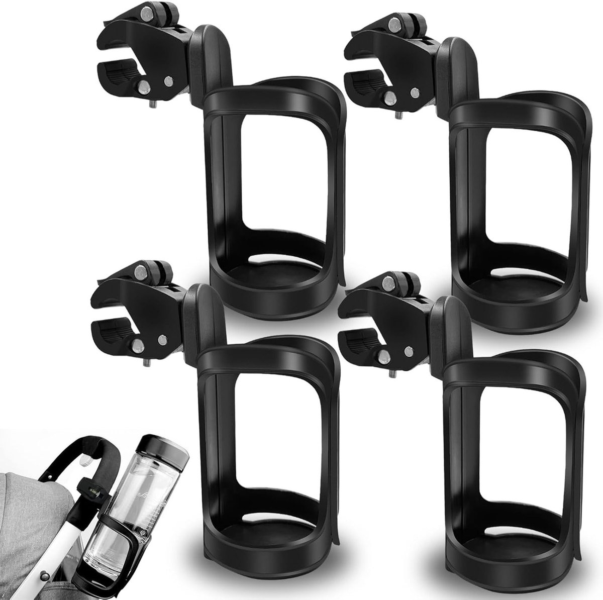 Set van 4 Flessenhouders met 360 Graden Rotatie voor Fietsen, Scooters en Kinderwagens - Ideaal voor Mountainbikes en Rolstoelen