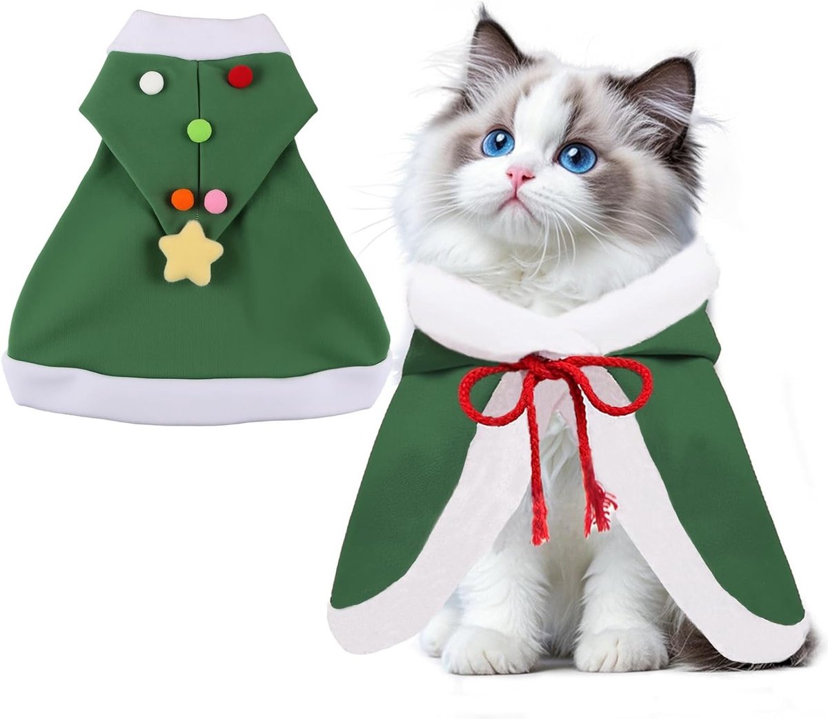 Kerstkostuum voor Huisdieren, Feestelijke Kleding voor Katten en Honden, Groene Kerstoutfit voor Dieren