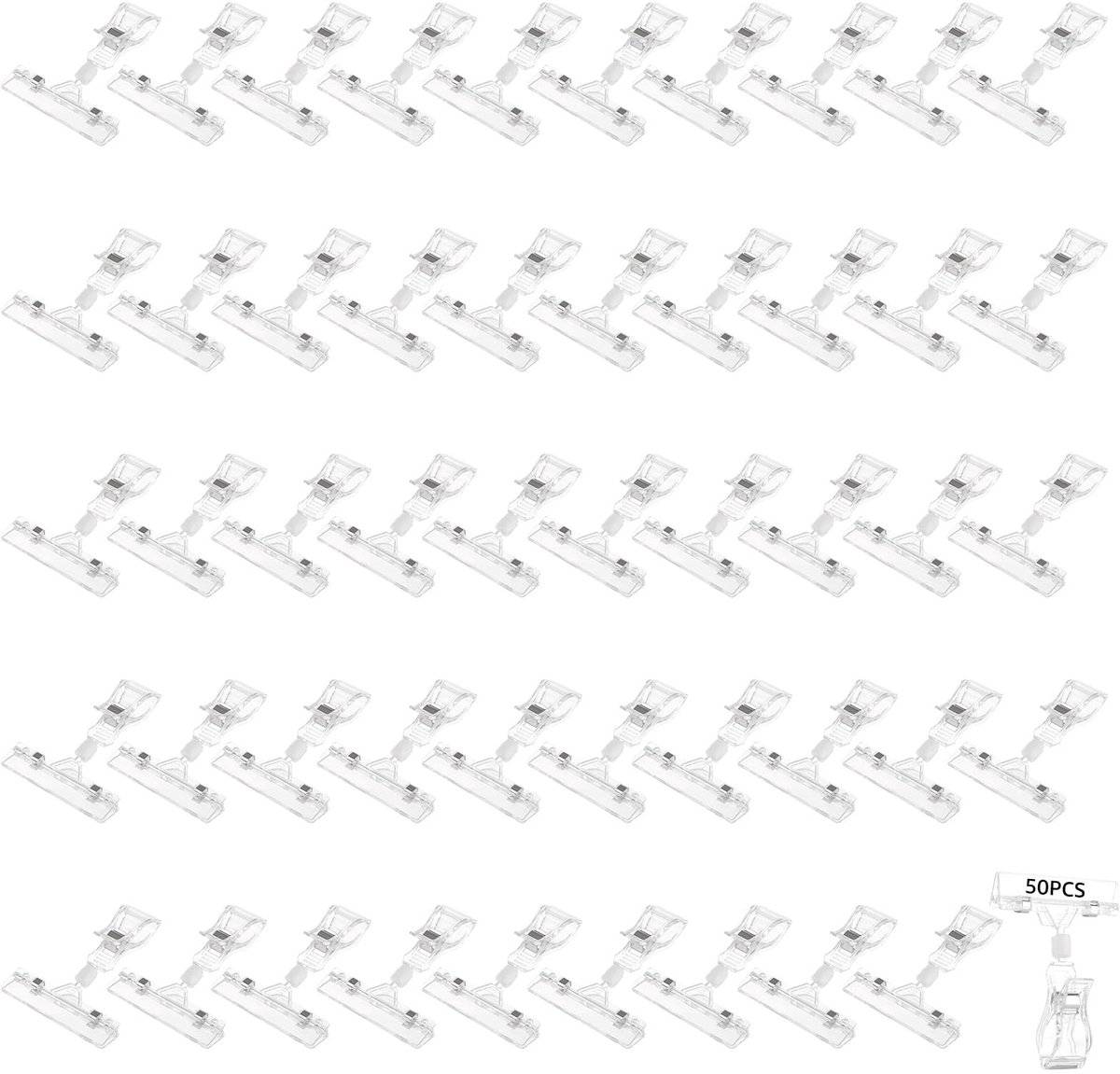 Dailygoods - Dailygoody - Prijsbordhouderclips - Draaibare kunststof - Transparant - Etikettenhouder voor verkoopstandaard - 50 stuks