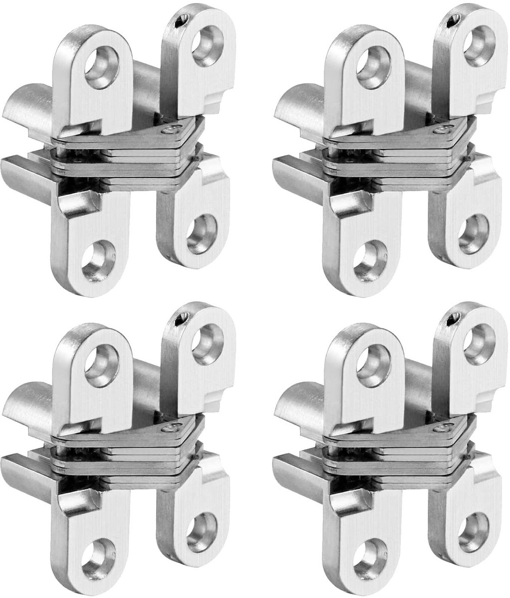 Dailygoods - Dailygoody - Verborgen kruisscharnieren - Onzichtbare scharnieren - Perfect voor vouwdeuren - 4 stuks - Meubelbeslag - Geschikt voor houten deure