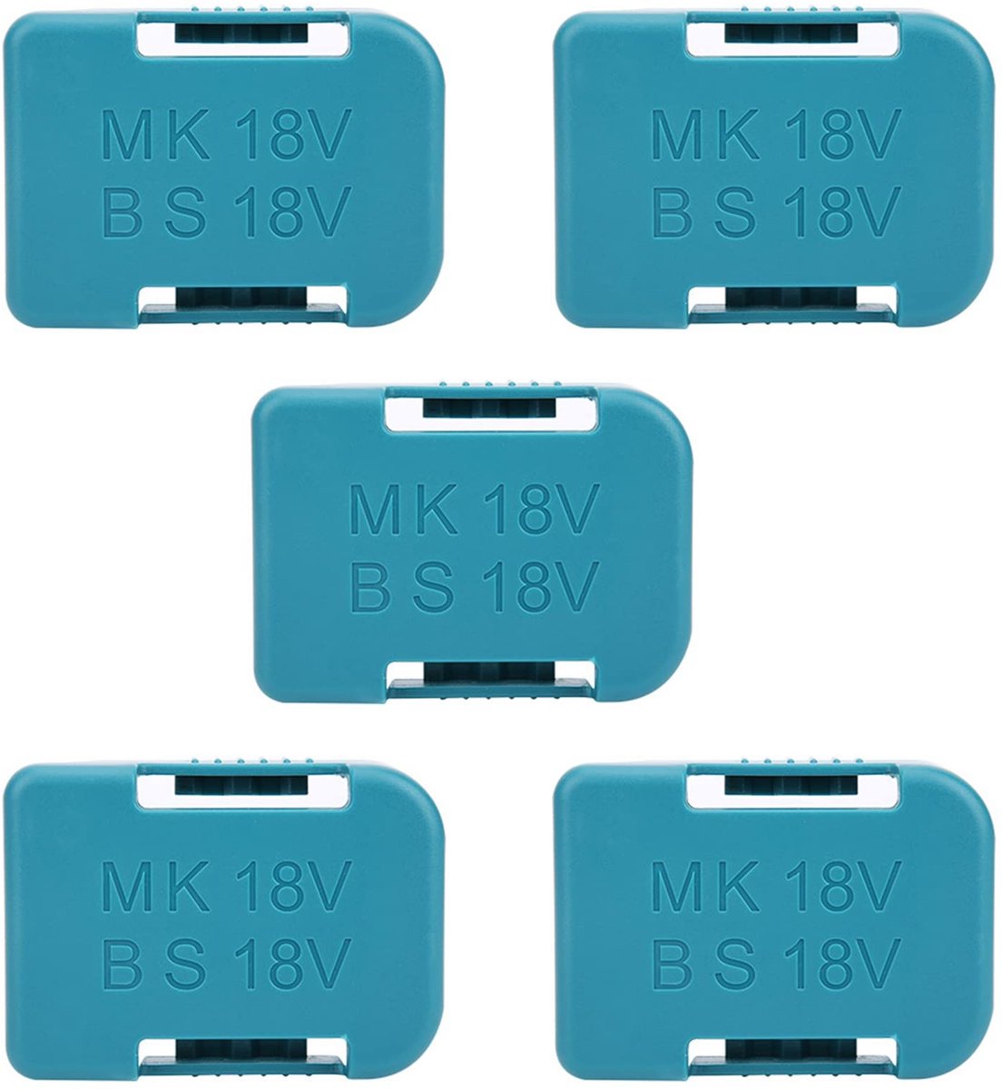 Dailygoods - Dailygoody - Batterijrek - Wandmontage batterijhouder - Cyaan - Accu opslag - Geschikt voor Bosch 18V batterijen - 5 stuks