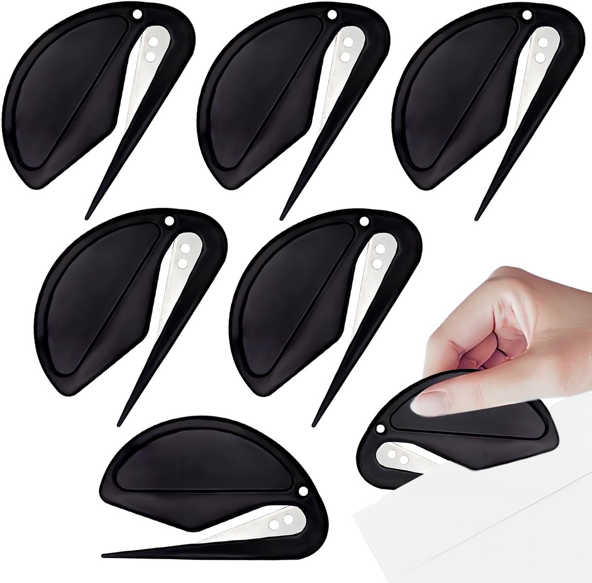 Dailygoods - Dailygoody - Pack van 6 Zwarte Briefopeners met Verborgen Mes - Veilig en Effectief voor Papier en Post