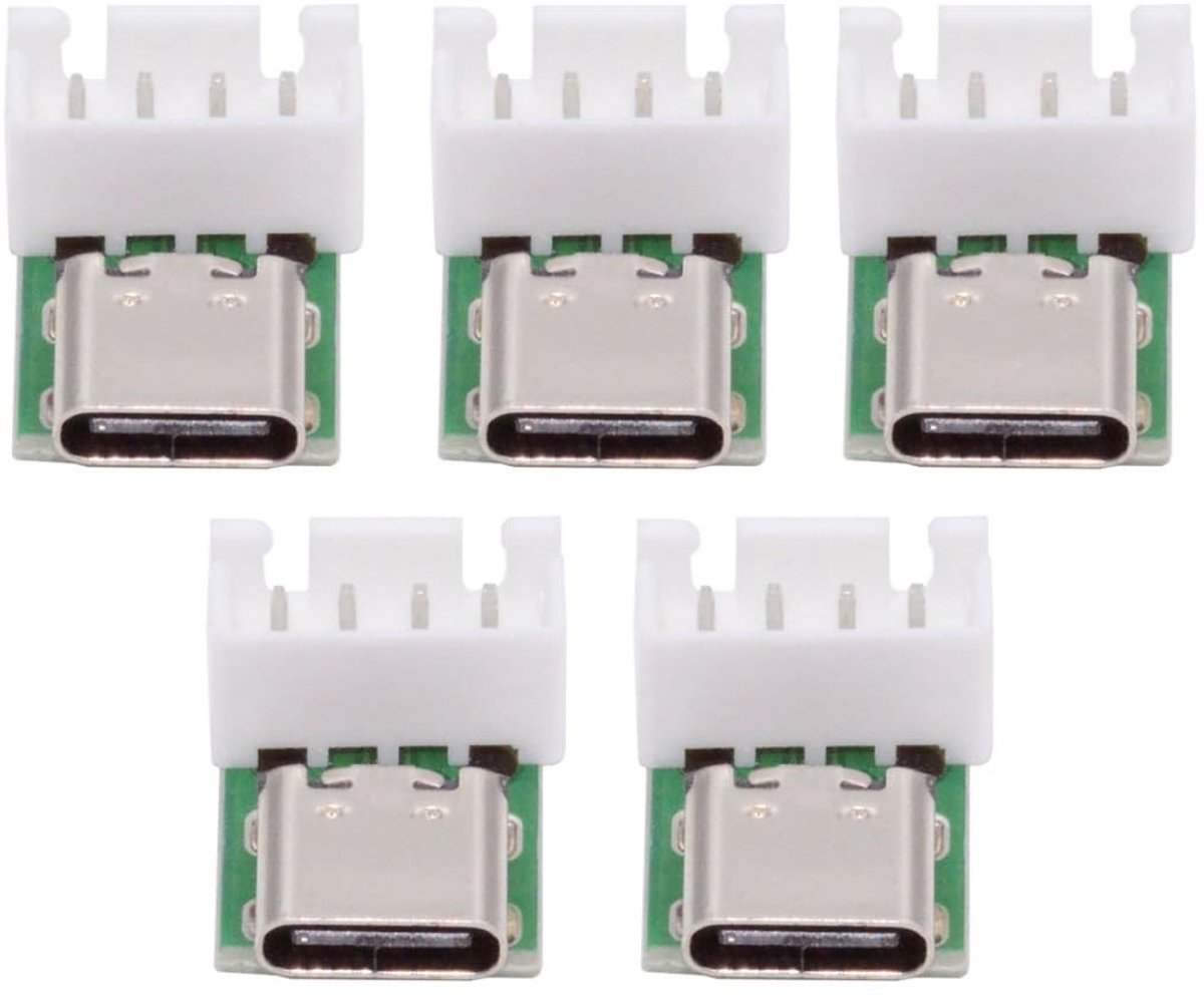 Dailygoods - Dailygoody - USB C DIY Connector - 5pcs 4 Pin Solder Adapter - USB 2.0 Type C - Geschikt voor montage - Set van 5 - Robuuste kwaliteit - Connector