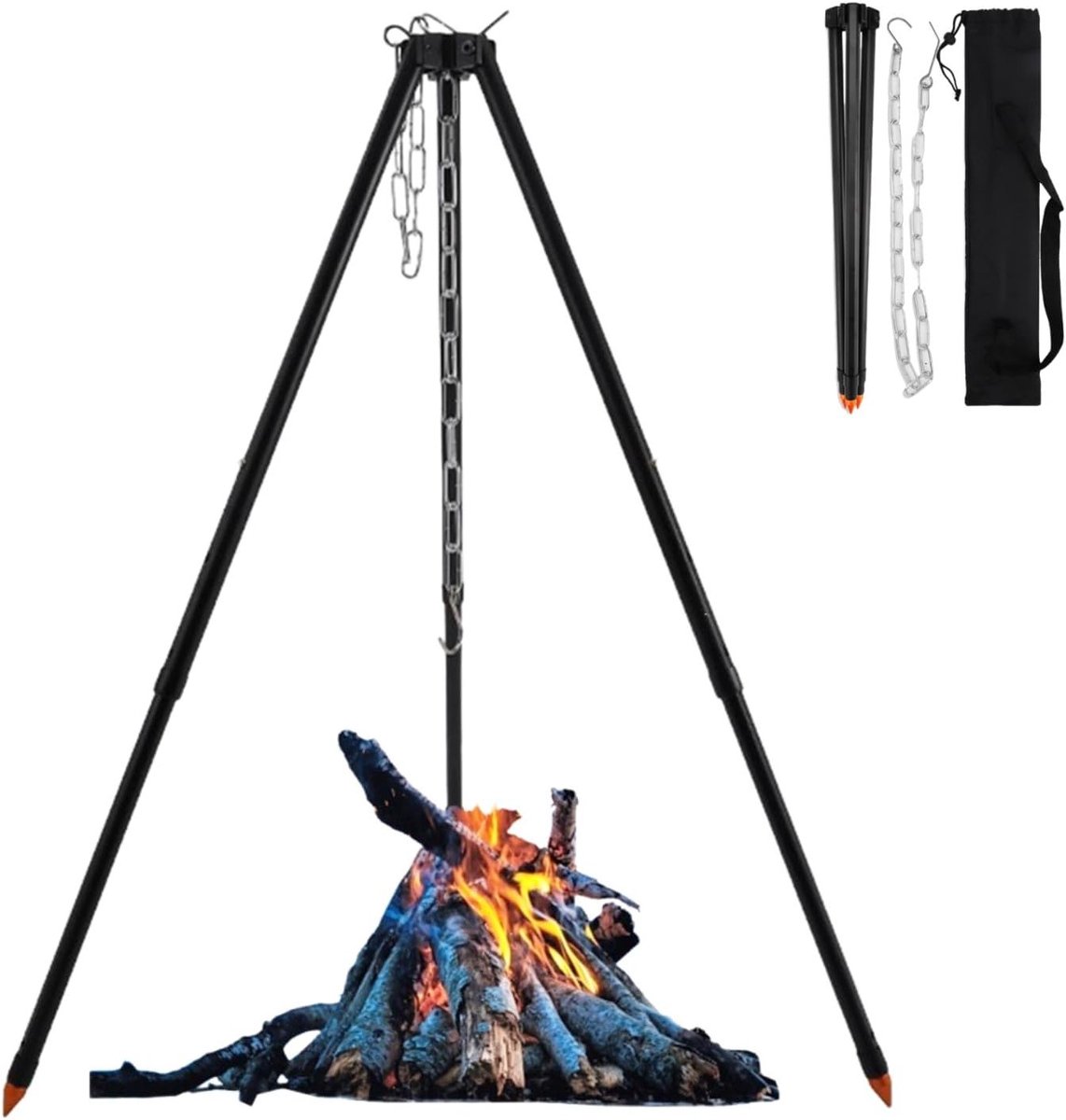 Duurzaam Kookstatief voor Buitenkoken - Verstelbaar Tripod voor Kampvuur, Grill en Barbecue met Robuuste Aluminium Constructie