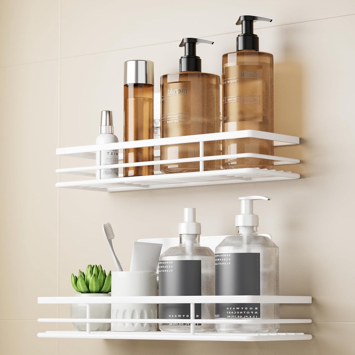 Witte Doucheplank Set van 2 – Geen Boren Nodig, Badkamer Organizer, Shampoo Houder, Ruimtebesparende Oplossing voor Badkamer en Keuken