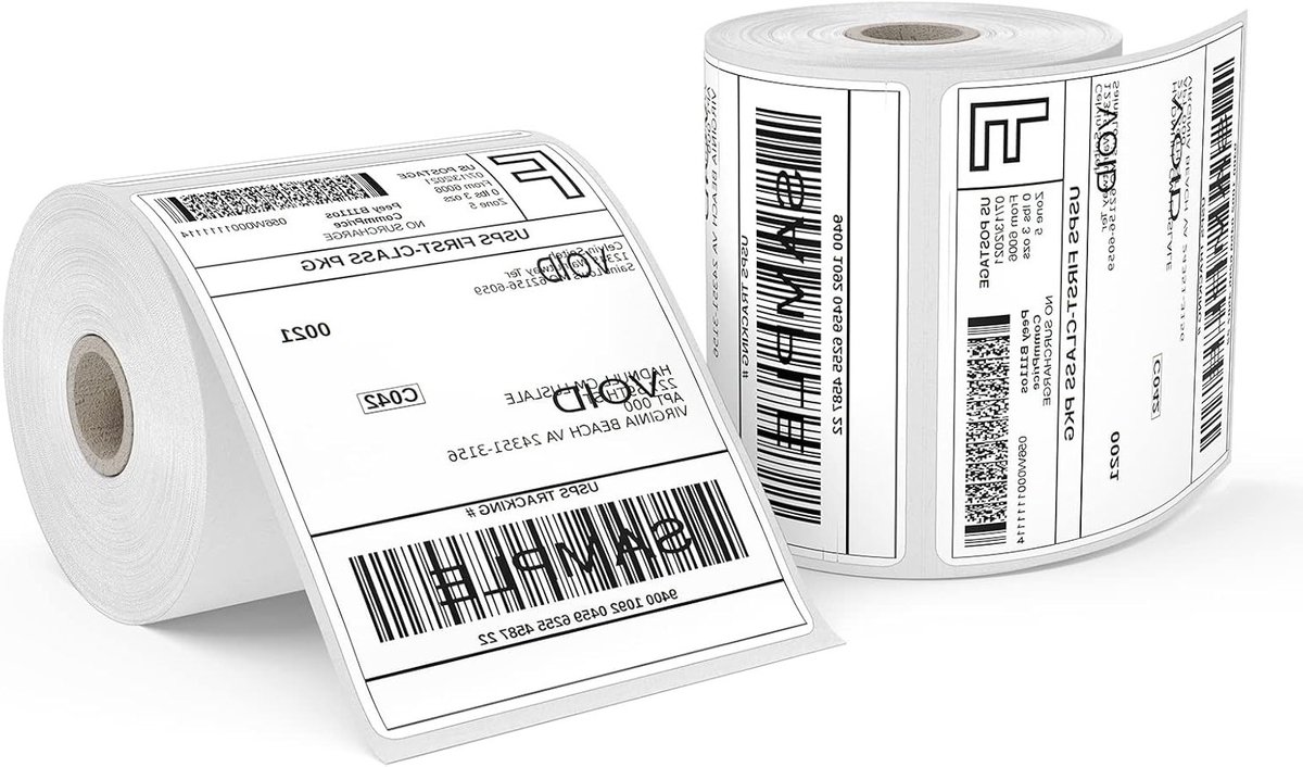 Thermische etiketten, 2 rollen zelfklevende labels van 4 x 6 inch, waterproof verzendlabels voor labelprinters, 500 stuks