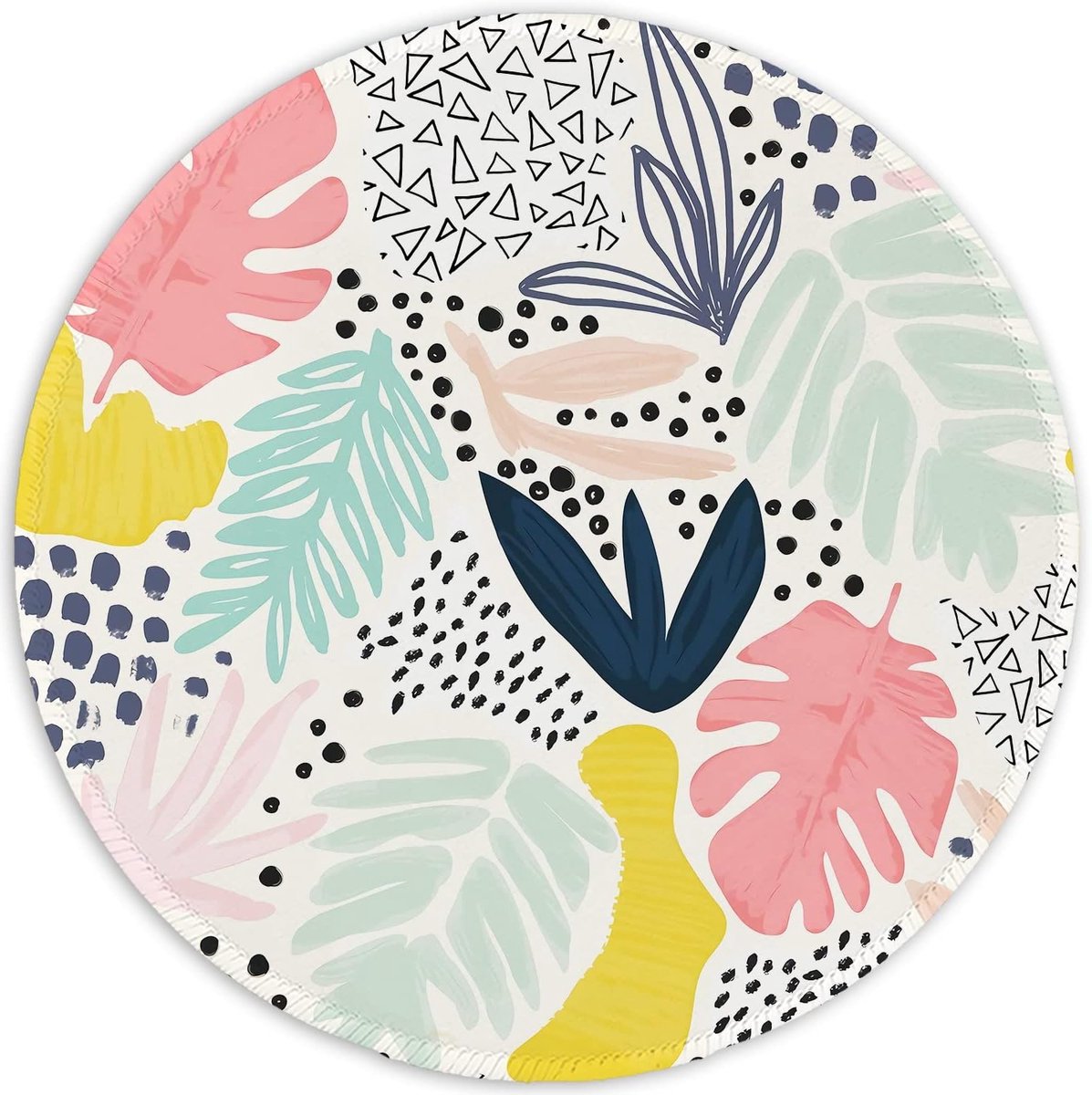 Premium Textured Muismat met Gestikte Rand, Waterdicht en Antislip Rubberbasis, Rond Ontwerp voor Kantoor en Gaming, Schattige Bureauaccessoires met Abstracte Bloem