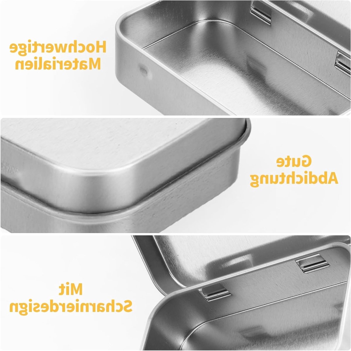 Set van 6 metalen doosjes met deksel, ideaal voor snoep, sieraden, sleutels en munten, 9,5 x 6 x 2,2 cm, zilverkleurig en multifunctioneel.
