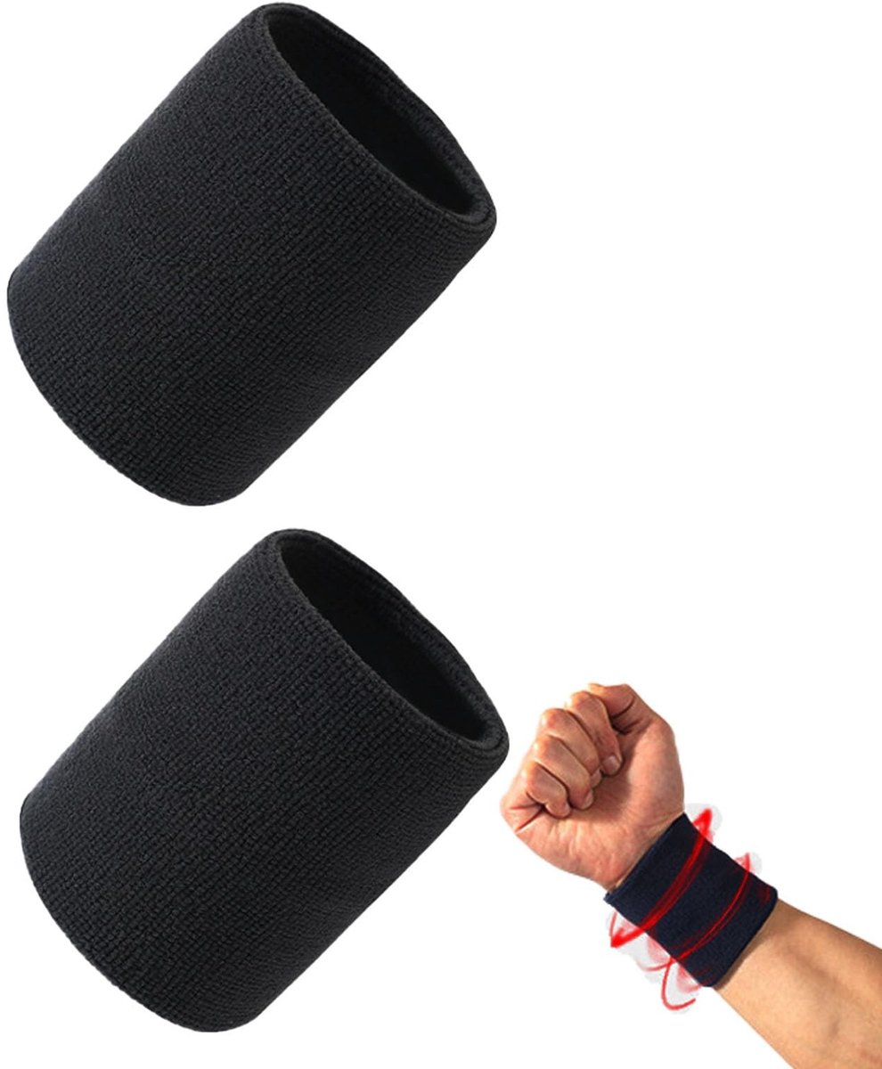 Dailygoods - Dailygoody - Zweetbanden Set van 2 - Absorberende Sportzweetbanden - Antislip en Duurzaam - Zwart - Polszweetbanden - Perfect voor Fitness en Sport - ...