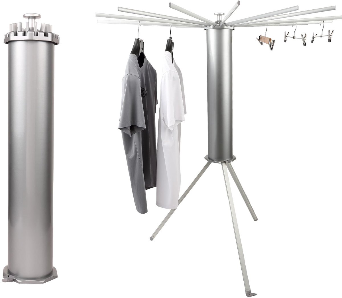 Dailygoods - Dailygoody - Inklapbaar droogrek - Ruimtebesparend - Grijs - Aluminium en kunststof - Geschikt voor kleding - 110D x 110B x 138H cm