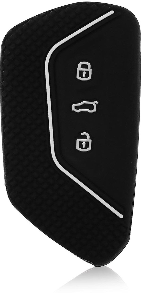 Dailygoods - Dailygoody - Autosleutel cover - Beschermhoes - Zwart met witte streep - Siliconen - Sleutelhanger - Geschikt voor VW Golf 8, Seat Leon MK 4, Skoda Oc