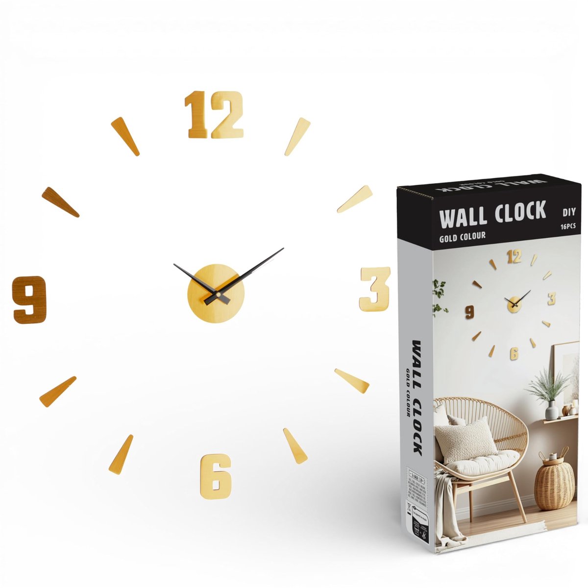 Dailygoods - Doe-het-zelf Wandklok met Cijferstickers en Stil Mechanisme