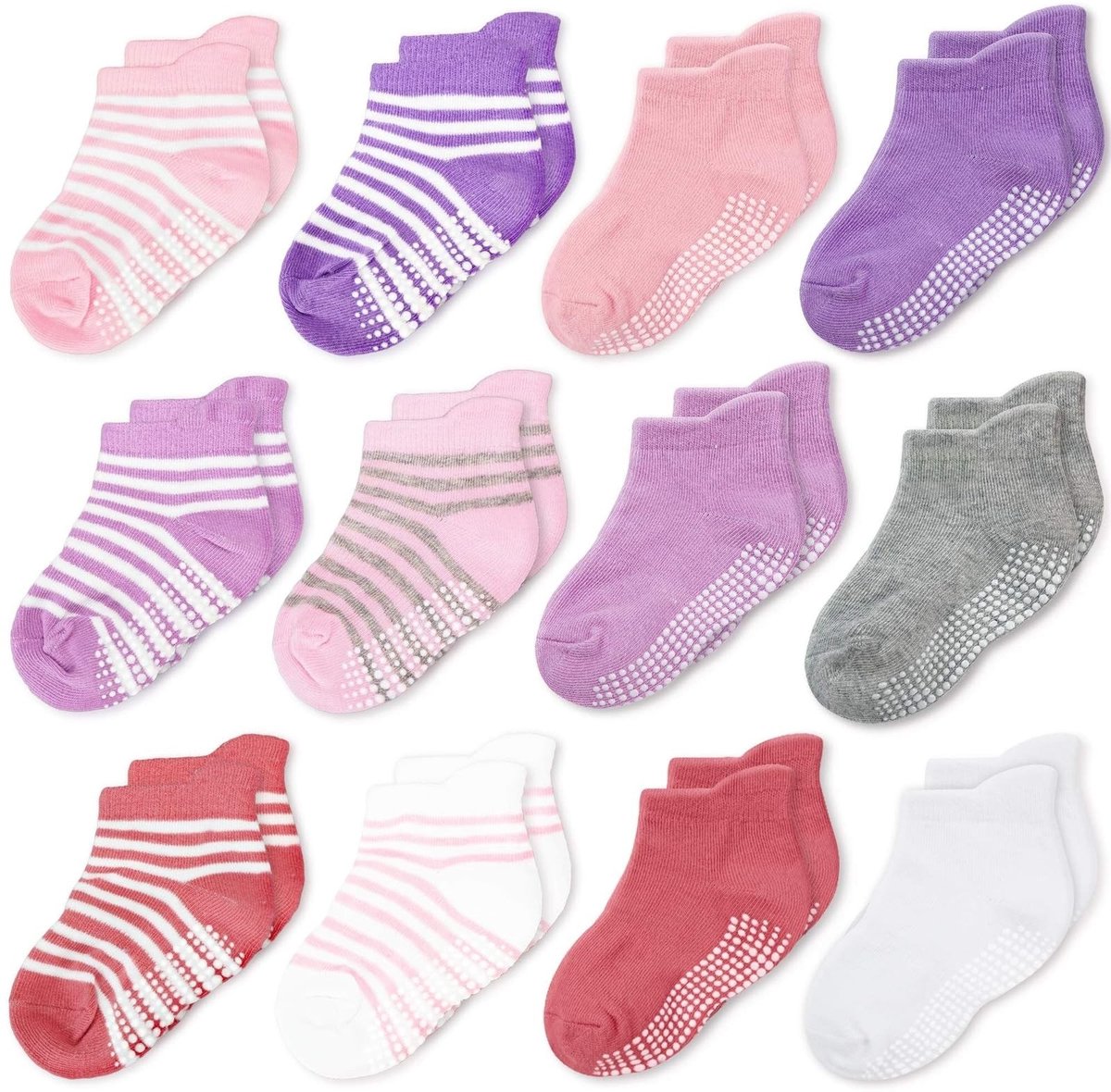 Dailygoods - Dailygoody - Baby Sokjes - Antislip Sokken - Comfortabele Katoenen Ankle Sokjes - Roze/Wit - Voor Peuters - 9 Paar