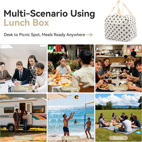 Picknicktas - Koeltassen - Lunchtas - Isolatie - Handvat Riem - Koeltas - Lunch Bag - Geïsoleerde - voor werk, school, picknicks en buitenactiviteiten - 26x18x21 cm - 10 Liter - Wit — afbeelding 3