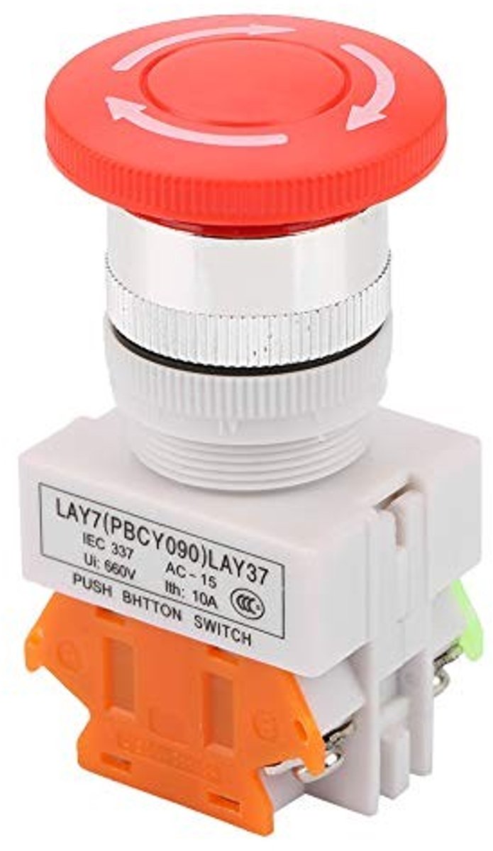 Dailygoods - Dailygoody - Drukknop Noodstop - Mushroom Switch - Hoogwaardige Kwaliteit - Betrouwbaar - Veiligheidsvoorziening - Eenvoudige Installatie - Geschikt v