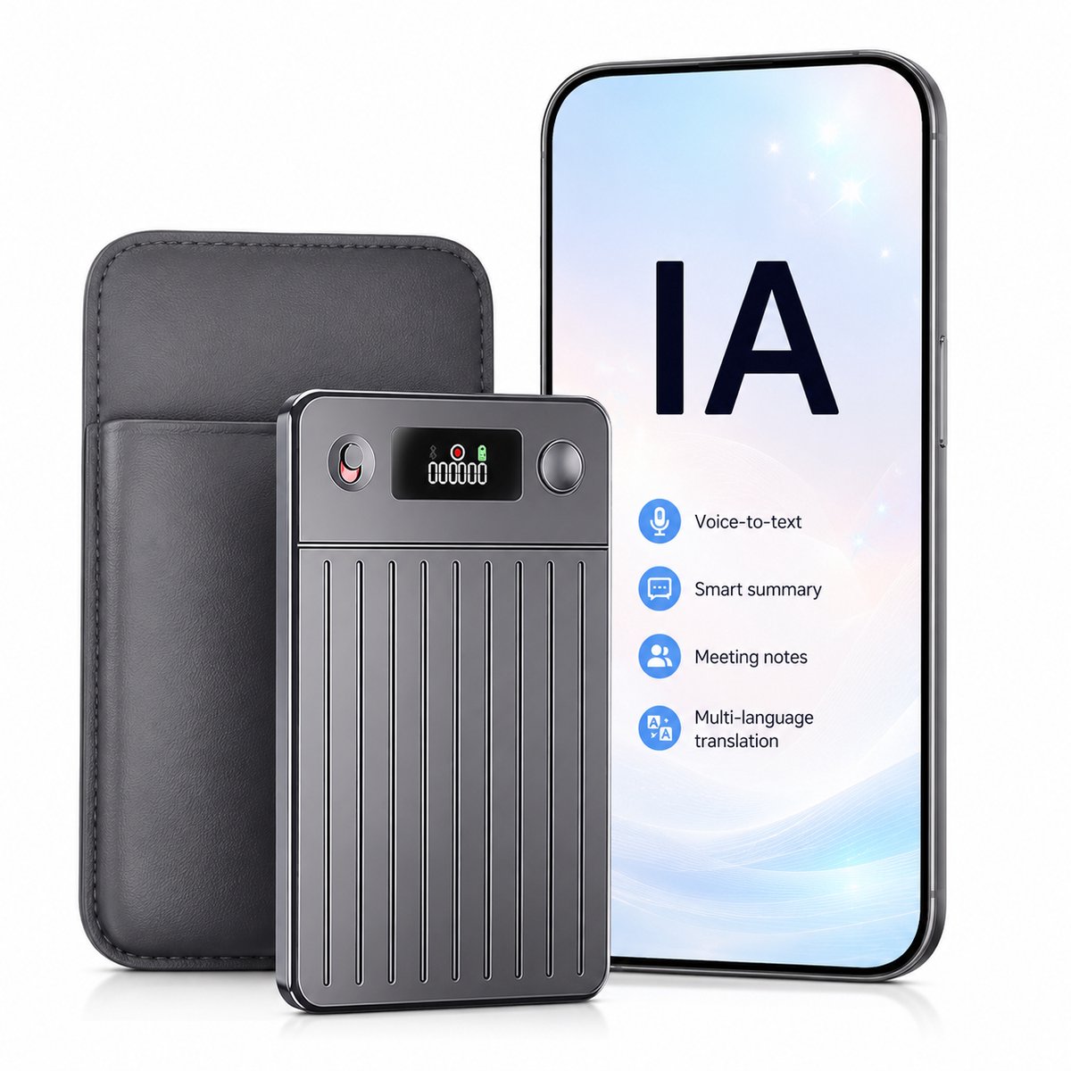 AI Dicteerapparaat - Slimme Spraakrecorder 64GB - Voice Recorder - Transcriptie & Vertaling in 256 Talen - Voor Vergaderingen, Interviews & Onderwijs