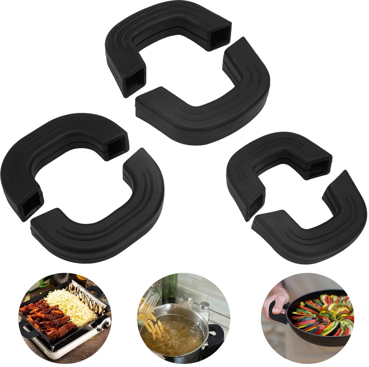 Dailygoods - Dailygoody - Pannenlappen - Hittebestendig - Zwart - Antislip Pannengrepen - Ideaal voor Hete Pannen en Platen - Set van 6 Stuks