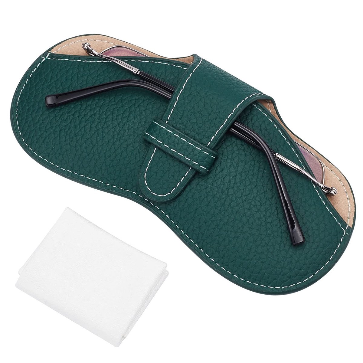 Dailygoods - Dailygoody - Lederen brillenkoker - Zonnebril pouch - Lichtgewicht en draagbare cover - Grijs - Suede reinigingsdoek - Geschikt voor mannen en vrouwen