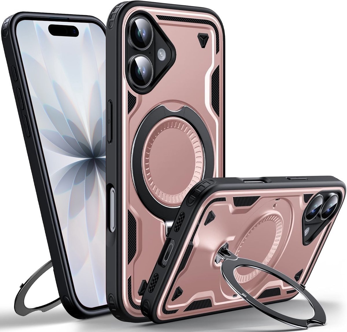 Hoesje Geschikt voor iPhone 17 - Armor hoes met Ringhouder - Arara backcover - Rosegoud
