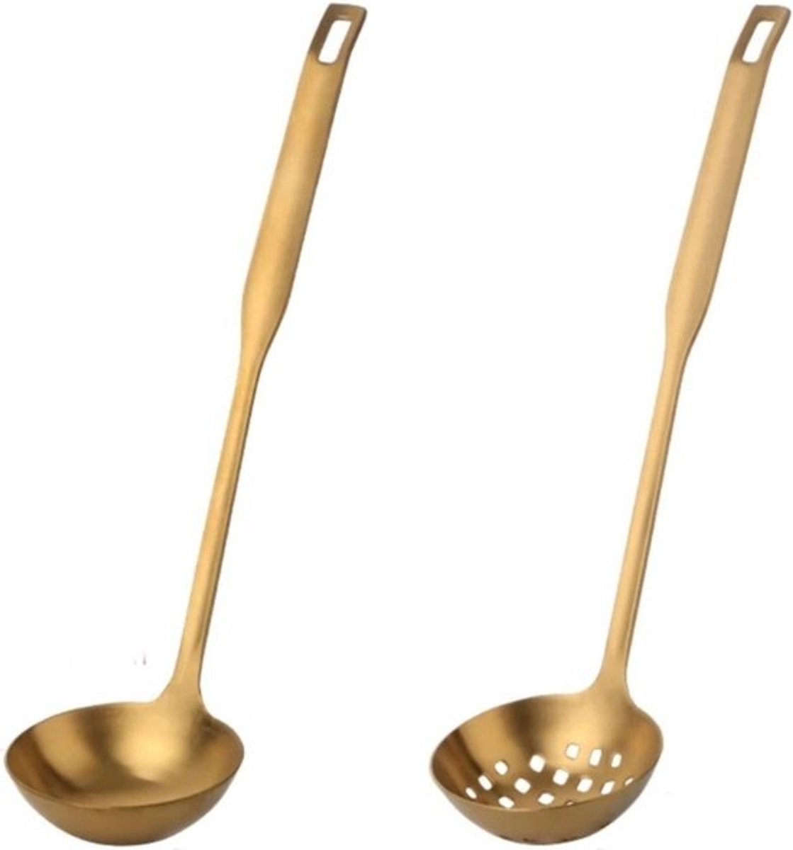 Set van 2 Soeplepel & Vergietlepel - Italië - Mat Goud - vaatwasserbestendig