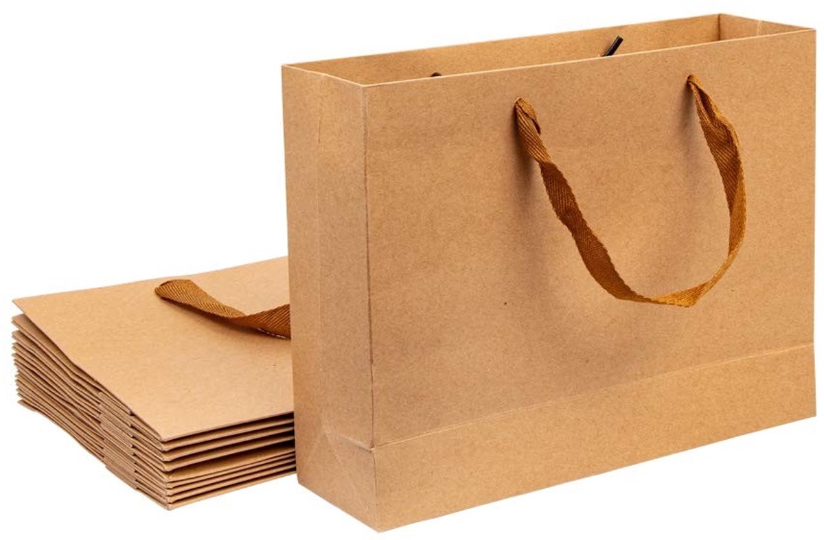 Dailygoods - Dailygoody - Kraftpapieren zakken - Traktatiezakken - Stevige handgrepen - Bruin - Snoopzakken - Geschikt voor feestjes - 27x21x8 cm