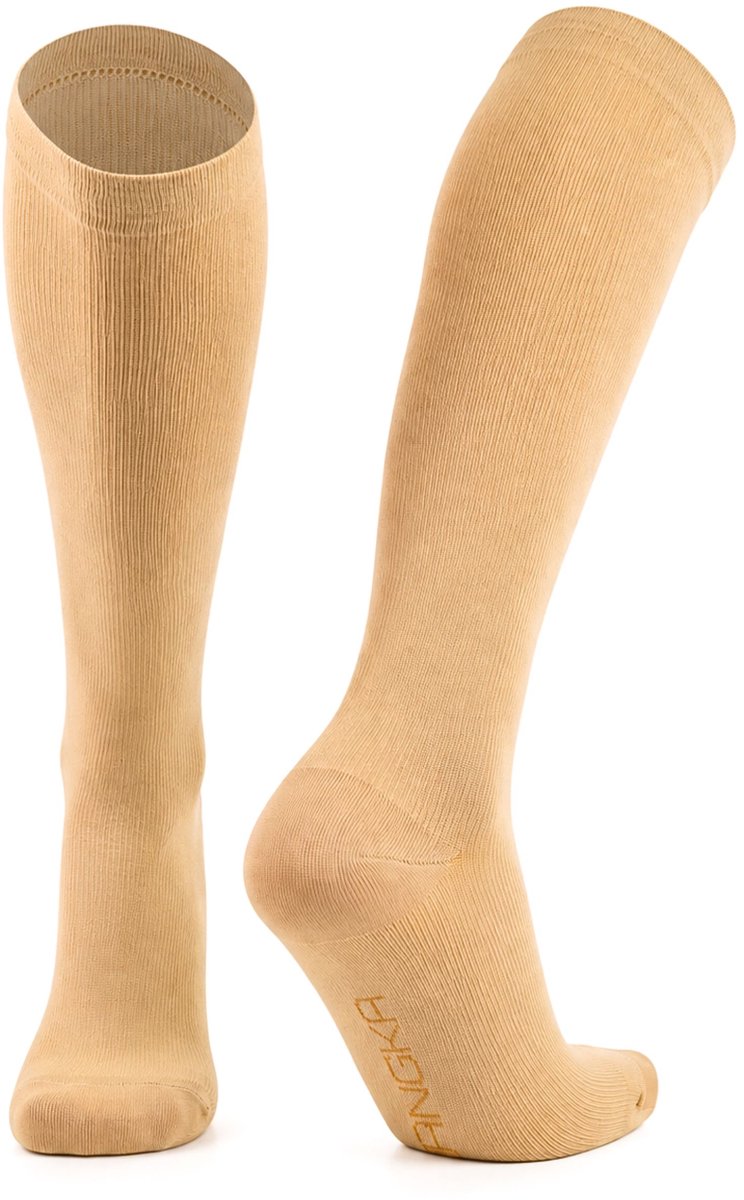 KANGKA® Compressiekousen met 20-30 mmHg maat L (41-44) - Hardlopen Steunkousen - Compressie sokken Vliegtuig - Beige