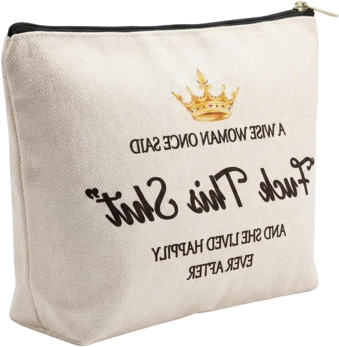Make-up Tas voor Vrouwen, Persoonlijk Cadeau voor Verjaardag, Vriendschap en Pensioen, Wit met Kroon