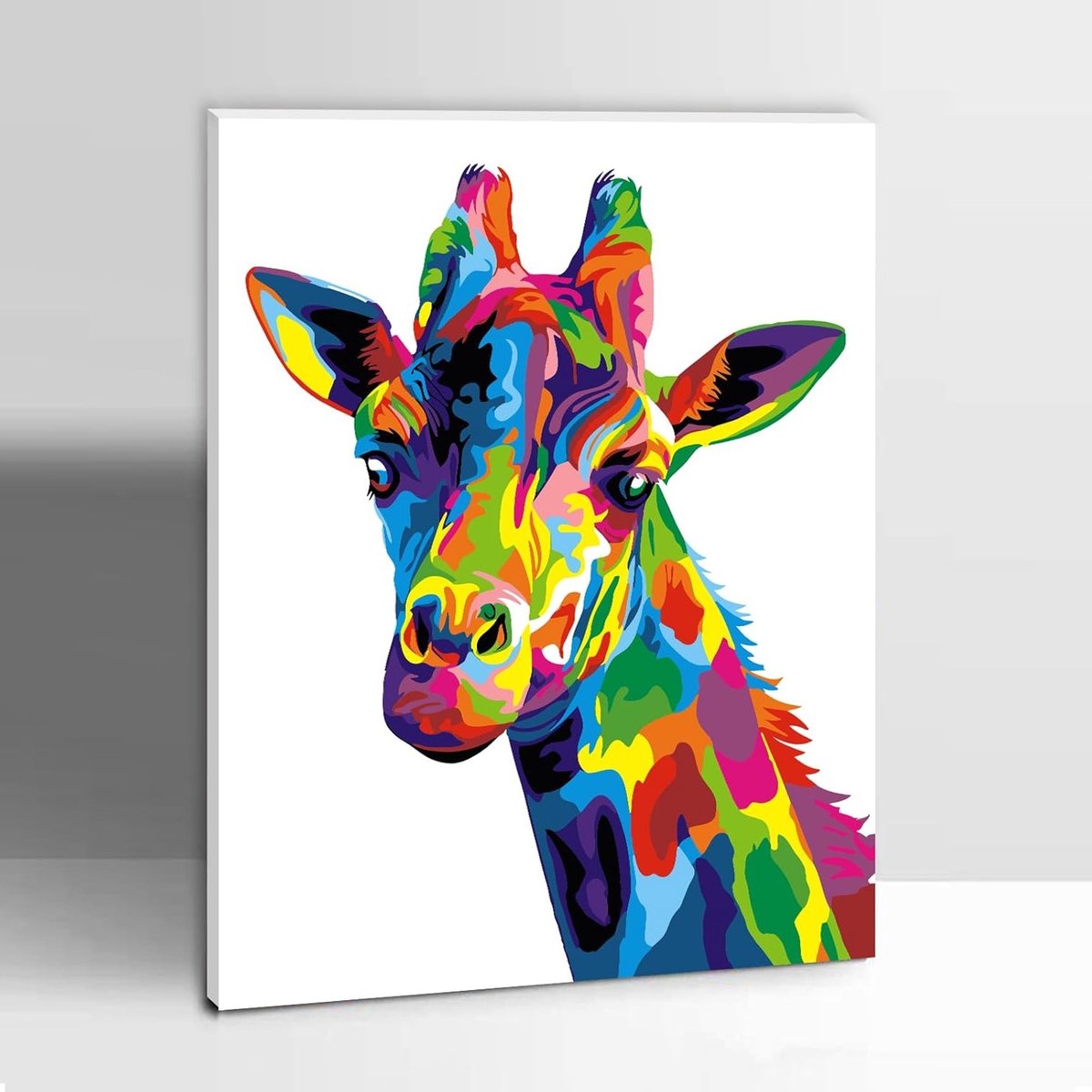 DIY Schilderen op Nummer Kits voor Volwassenen en Kinderen, Canvas Schilderset met Acrylverf en Penselen, 30x40cm Kleurrijke Giraffe met Houten Lijst - Creatieve Activiteit voor 9+ Jaar