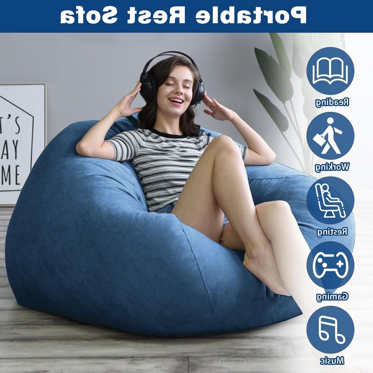 Zitzak voor Kinderen en Volwassenen, Alleen Hoes (zonder Vulling), Zitzak Stoel voor Slaapkamer, Kantoor en Woonkamer (Donkerblauw, XL) - Comfortabel, Modern en Duurzaam
