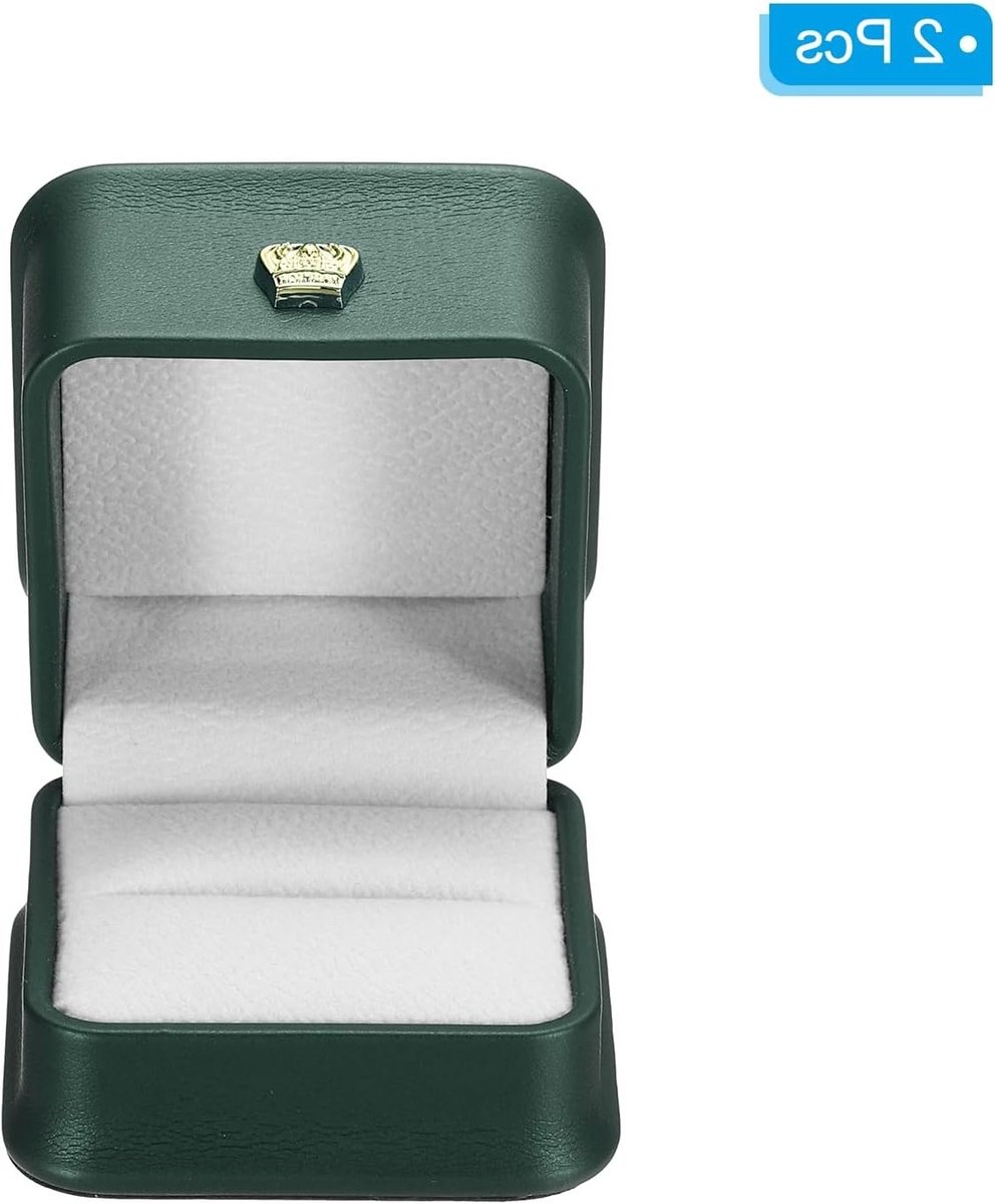 Elegante Groene Velvet Ringdoos Set van 2 voor Trouwringen, Verlovingen en Ceremonies