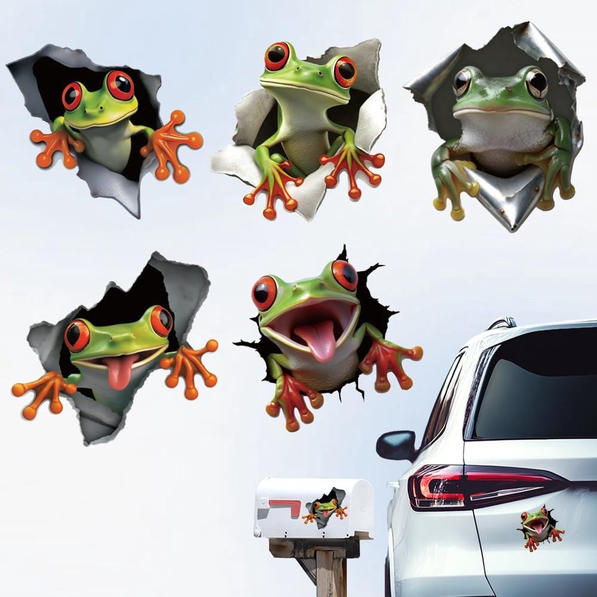 Dailygoods - 5 Stuks Waterdichte 3D Kikker Autostickers