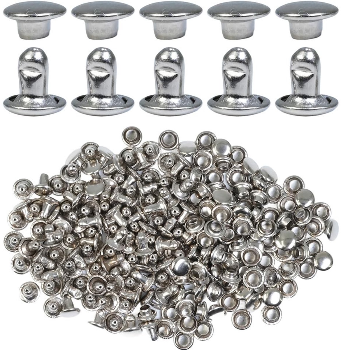 Dailygoods - 300 Sets Dubbele Kap Klinknagels voor Leerprojecten