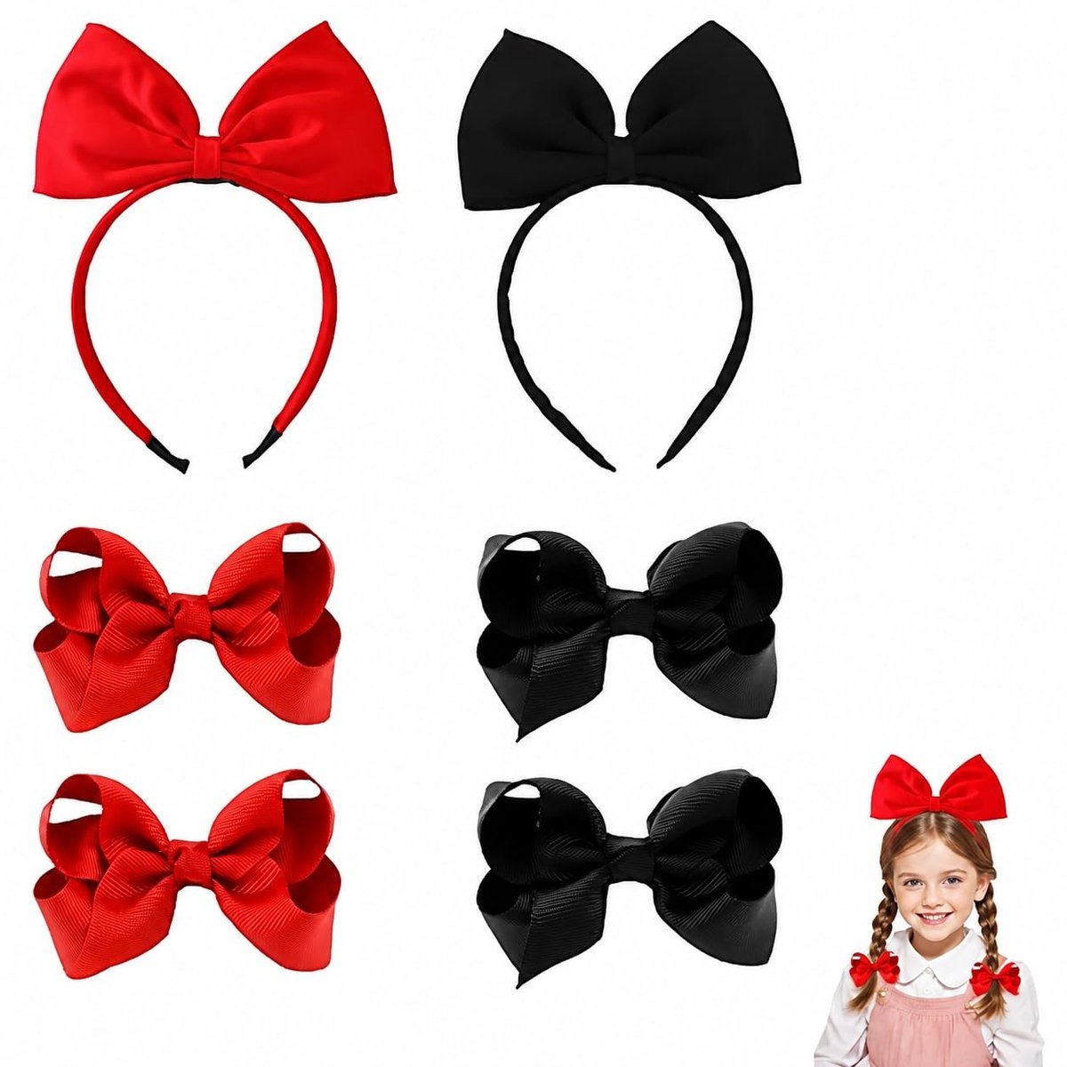 Dailygoods - Set van 4 Feestelijke Haaraccessoires met Strikjes