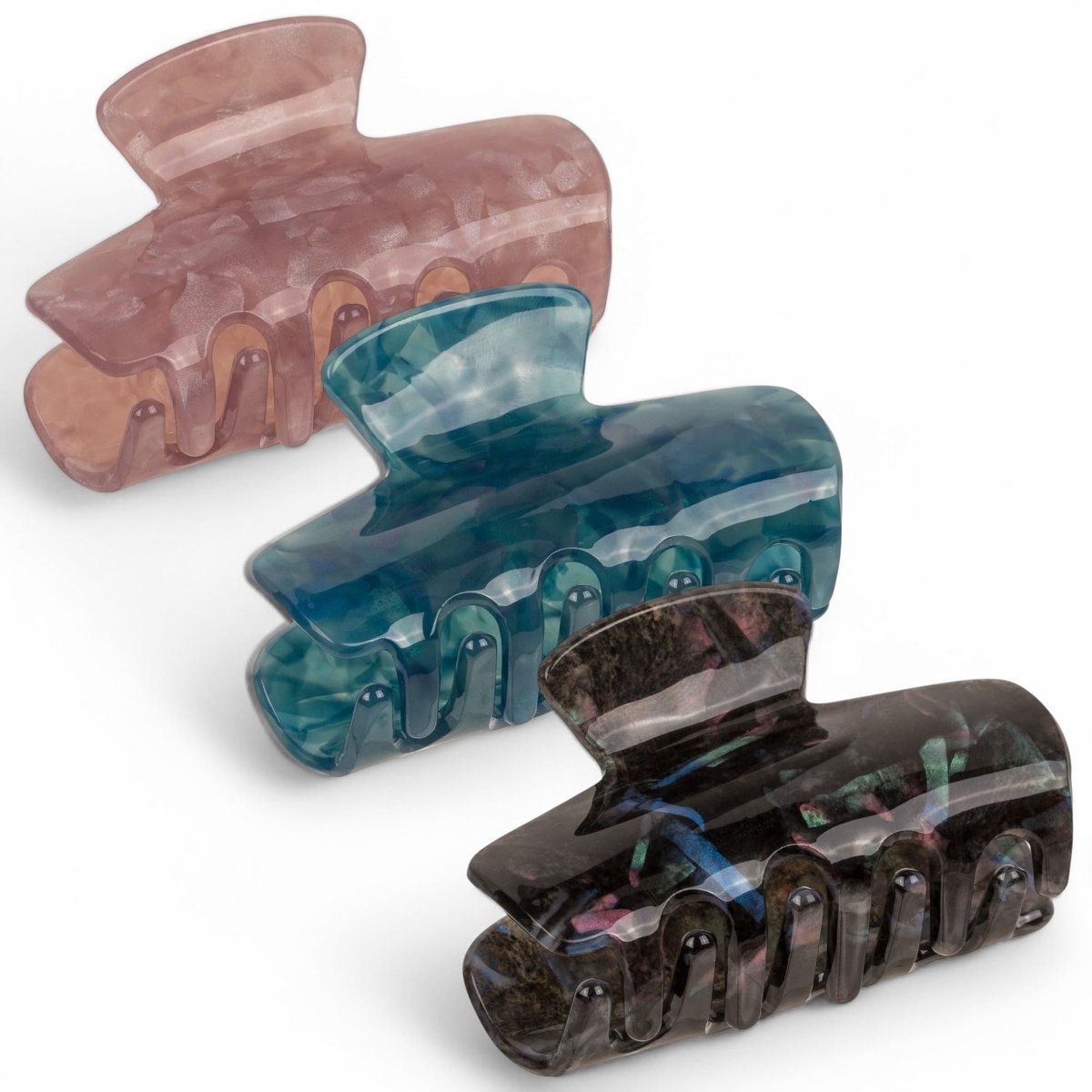 Dailygoods - Set van 3 Acryl Haarklemmen met Marmerdesign