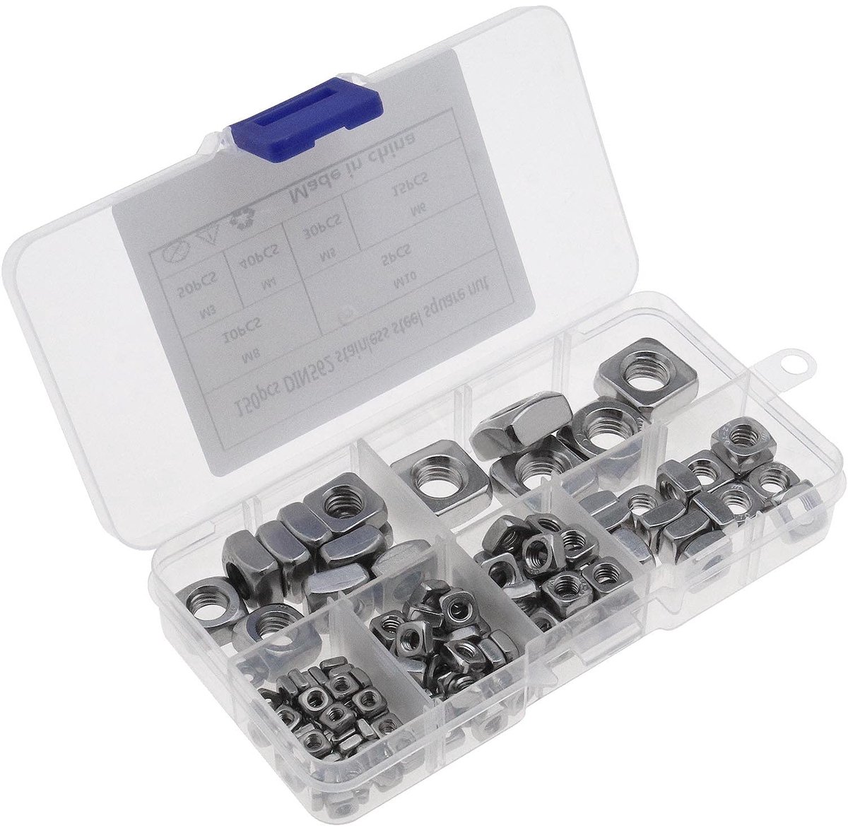 Dailygoody - 562 Vierkante Moeren - 150 Stuks Assortiment - Roestvrij staal 304 - Voor Industrieel Gebruik - M3 M4 M5 M6 M8 M10 - Inclusief Opber