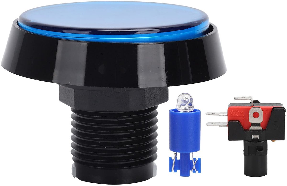 Dailygoods - Dailygoody - Game-drukknop - LED-verlichte drukknop - Grote ronde knop 60 mm - Blauw - Geschikt voor videogameconsole - Duurzaam en gebruiksvriendelij