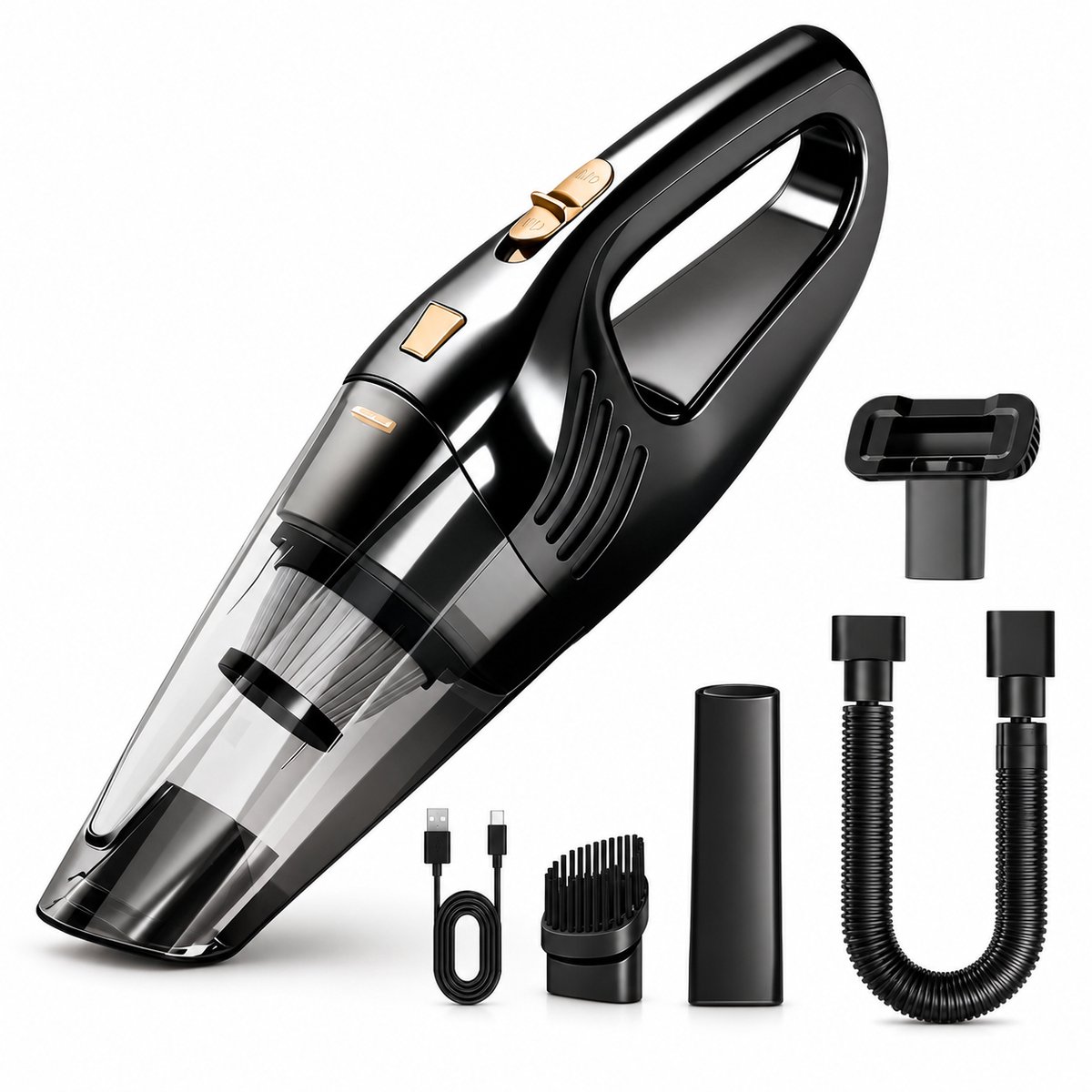 KARZO Draadloze Handstofzuiger – Oplaadbare Auto Stofzuiger – 4 kPa Zuigkracht – 0,3L Stofopvang – USB Oplaadbaar – Met Accessoireset – Zwart