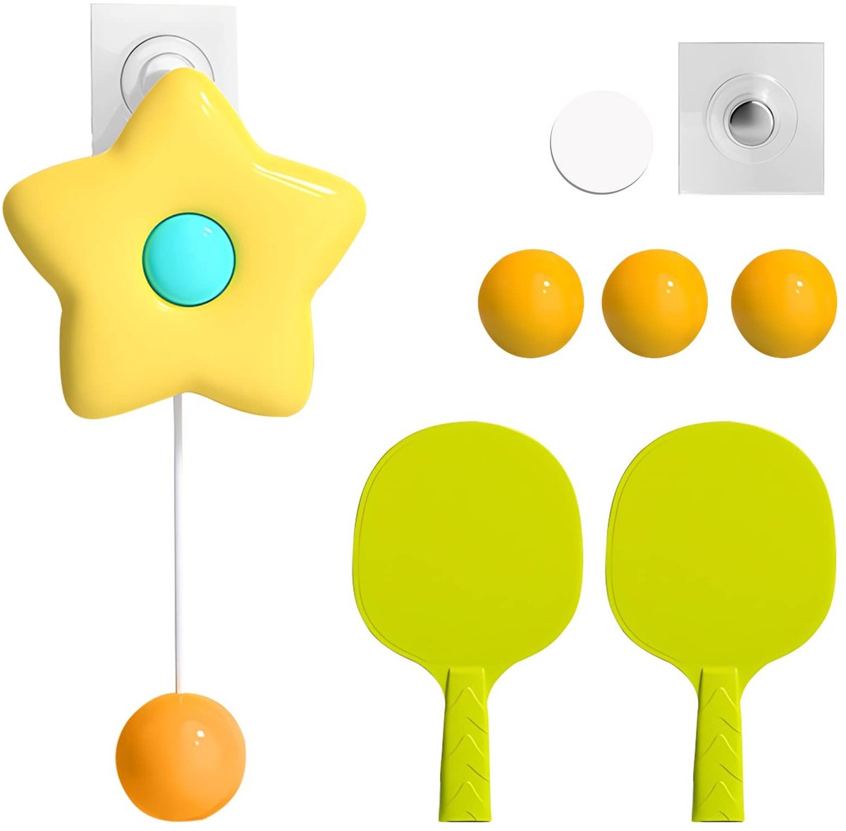 Dailygoods - Dailygoody - Tafeltennisset - Tafeltennistrainer - Creatief - Geel - Zelftraining - Verbeter reactievermogen - Geschikt voor kinderen - Kleur geel