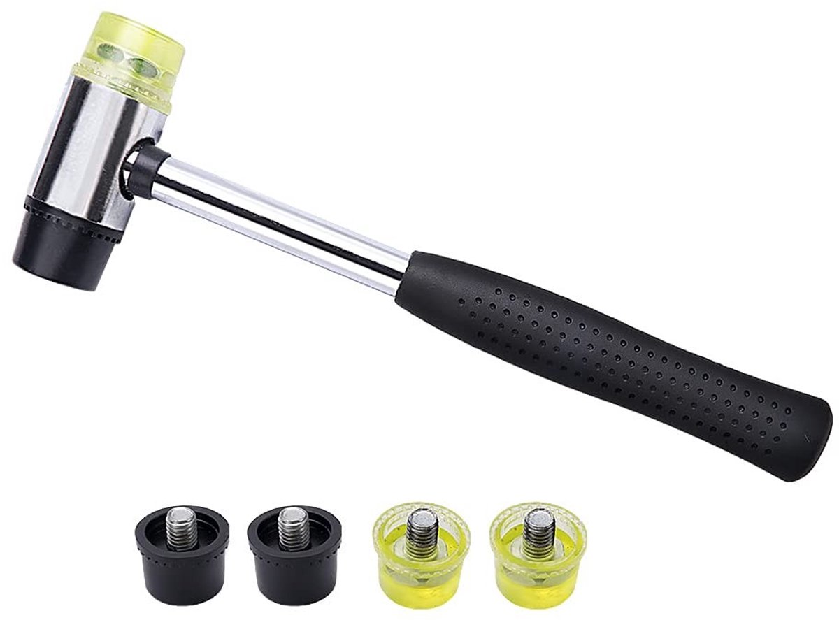 Dailygoods - Dailygoody - Dubbelzijdige Rubberen Hamer - Antislip Handvat - Vervangbare Koppen - Zwart - Geschikt voor Lederen Ambachten - 5 Stuks