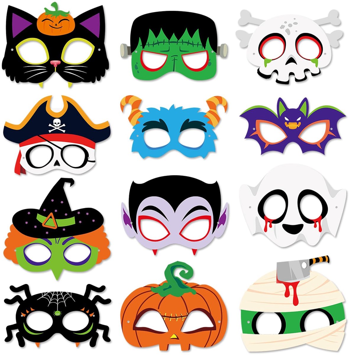 Dailygoods - Set van 24 Halloween Maskers voor Kinderen