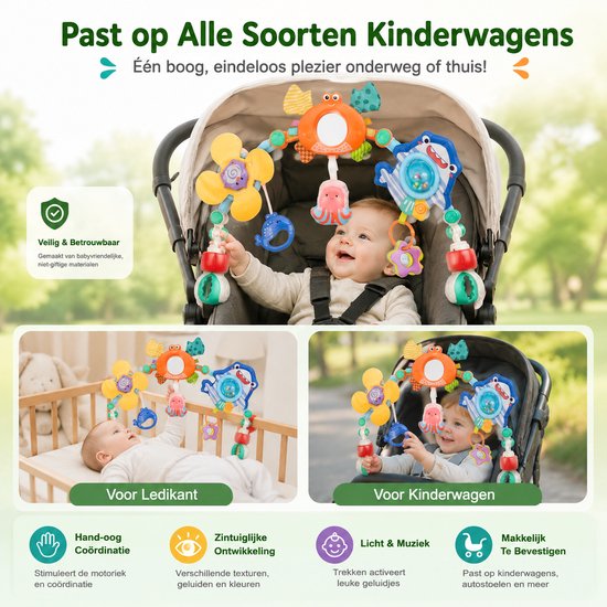 BOTC Speelboog Baby - Wagenspanner met Hangend Speelgoed - Voor Kinderwagen, Autostoeltje, Wieg & Ledikant - Baby Speelgoed - Kleurrijk - Zeedieren — afbeelding 4