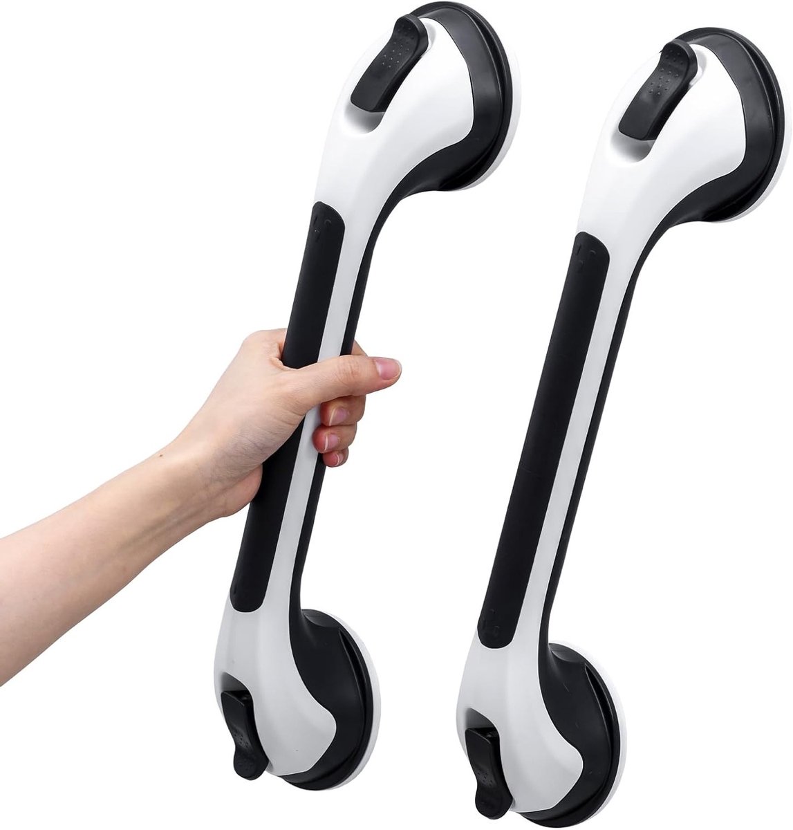 Set van 2 Zwarte Badkamer Handgrepen van 43 cm, Zuignap Grip voor Senioren en Gehandicapten, Veiligheids Handgrepen tot 109 kg, Geen Boren, Verwijderbare Steunen