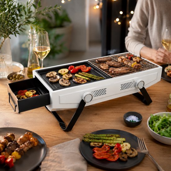 2 in 1 compact BBQ wit - GrillMaster Compact Series - BBQ Grill & Roker - Wit - Ruimtebesparend - Verstelbare Ventilatie - Draagbaar van GrillMaster. — afbeelding 4