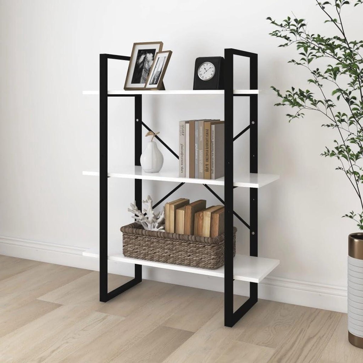 Boekenkast - Opbergrek - Boeken Opbergen - Industrieel Design - 80 x 30 x 105 cm - Wit