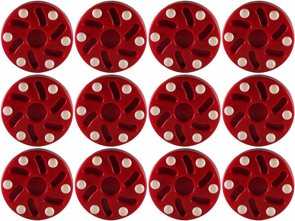 Hockeyshocky Puck - Sport Pucks - Inline Hockey Training - Anti-Roll Rand - 12 Stuks - Rood