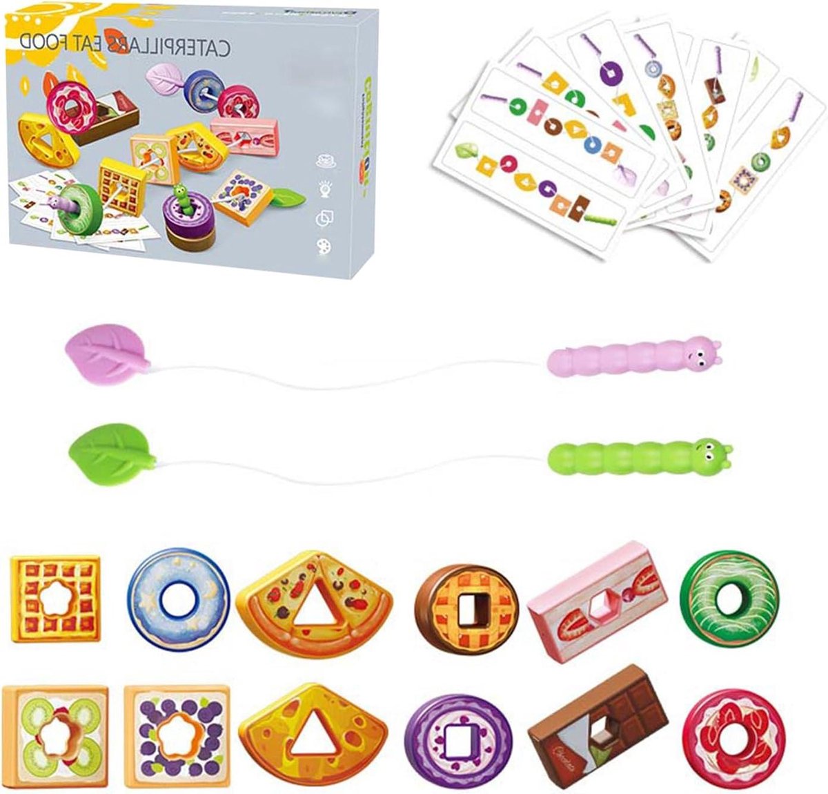 Rijgspel Speelgoed - Educatief Leerspel - Motorische Ontwikkeling - Fruit Groente Vormen - 21 x 14 cm - Multicolor
